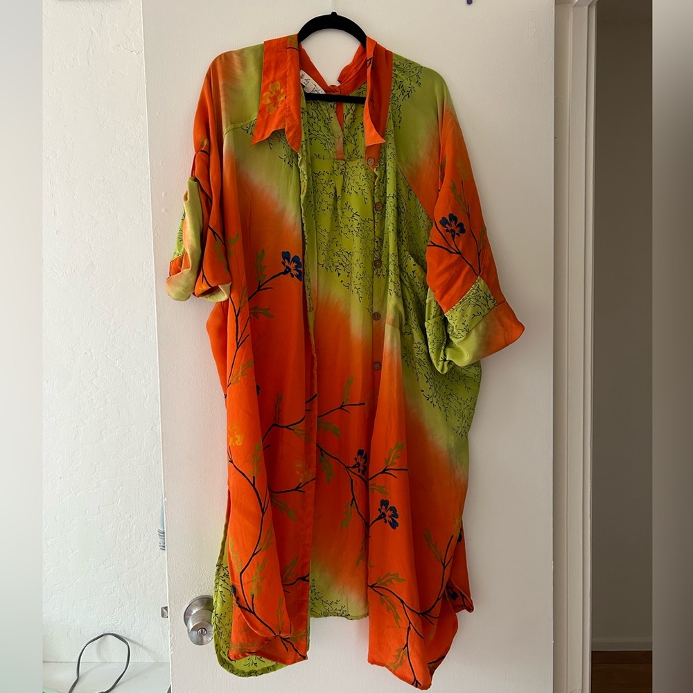 Kantha Bae oversized silk button down tunic